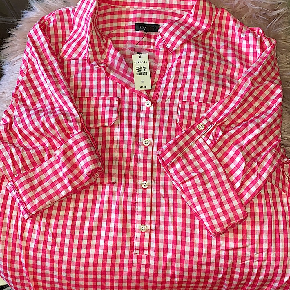 Talbots pink and white checkered shirt